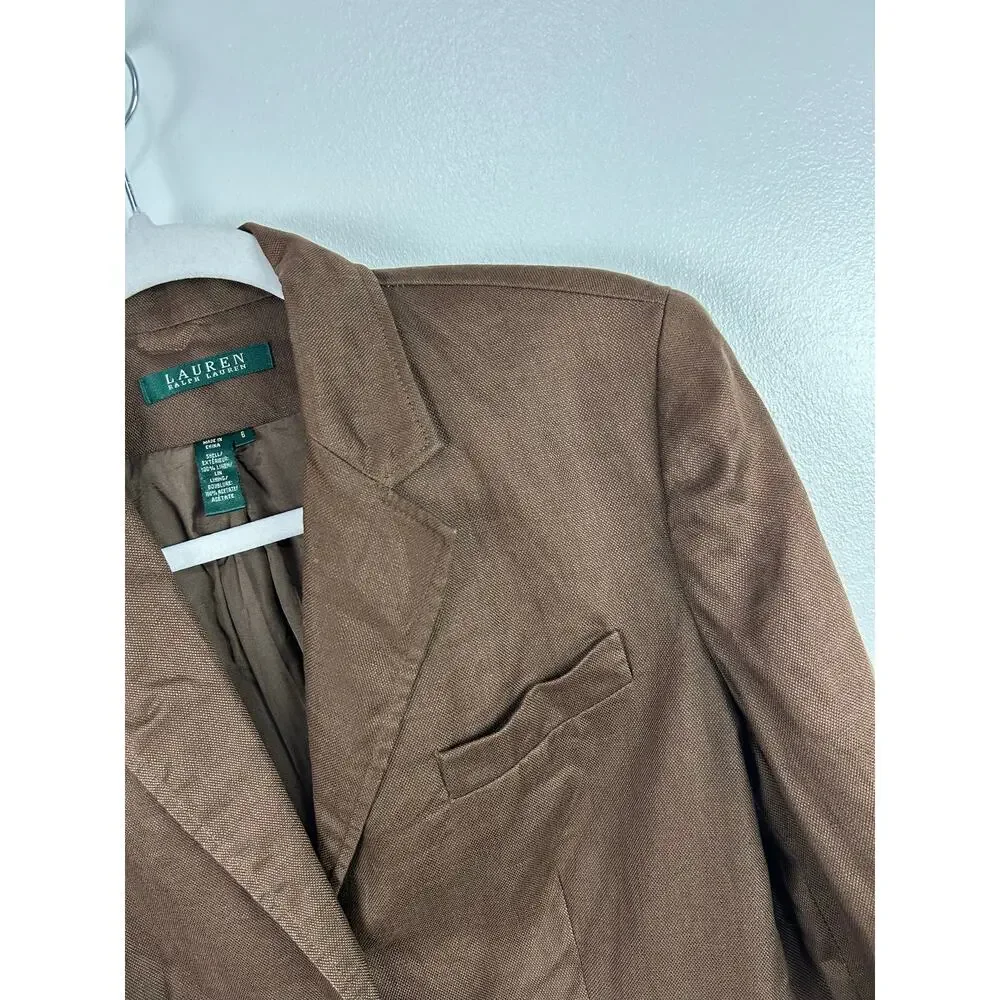 Ralph Lauren Chocolate Brown 100% Linen Blazer Women's Size 6